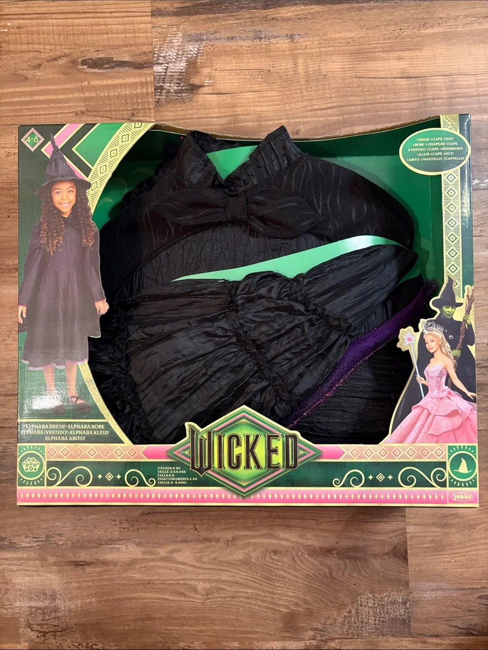 Girls' size 4-6x Black Witch Costume from Wicked. Dress Hat & Robe Set. New